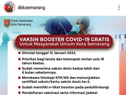 Catat! Ini Syarat dan Cara Daftar Vaksinasi Booster di Kota Semarang