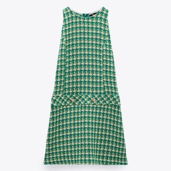Zara - Houndstooth Textured Pinafore Dress