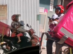Bawa Anak Saat Antar Pesanan, Kurir Makanan Ini Bikin Haru Netizen!
