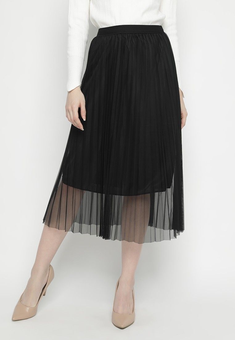MINEOLA Tulle Pleated Skirt - Black