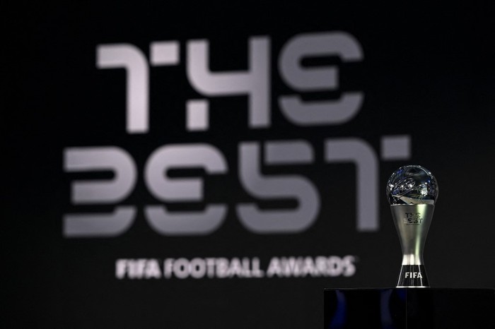 This photograph taken on December 17, 2020 shows the Best FIFA trophy on display ahead of The Best FIFA Football Awards 2020 ceremony, at the FIFAs headquarters in Zurich. (Photo by VALERIANO DI DOMENICO / POOL / AFP)