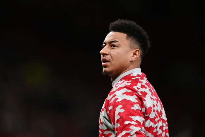 MANCHESTER, ENGLAND - DECEMBER 30: Jesse Lingard of Manchester United looks on prior to the Premier League match between Manchester United and Burnley at Old Trafford on December 30, 2021 in Manchester, England. (Photo by Dan Mullan/Getty Images)