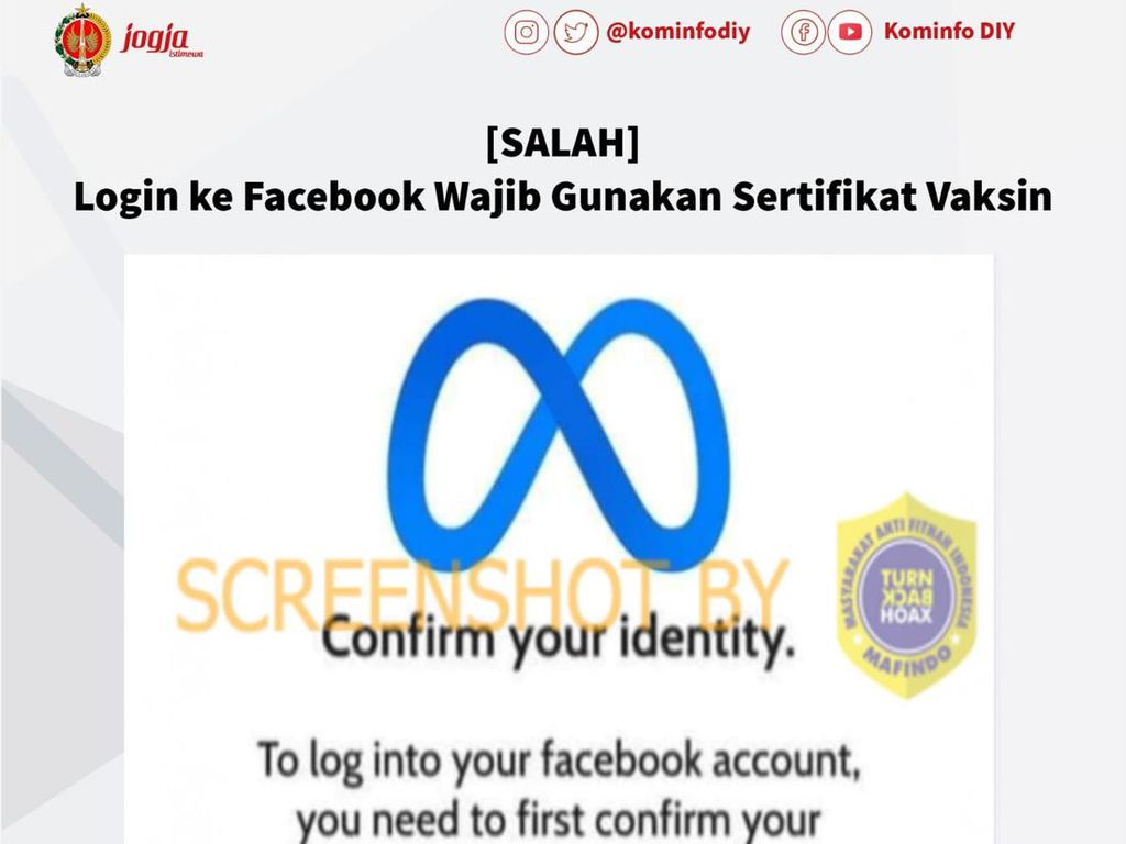 Heboh Kabar Pakai Facebook dkk Wajib Vaksin Dulu, Diskominfo DIY: Hoax!