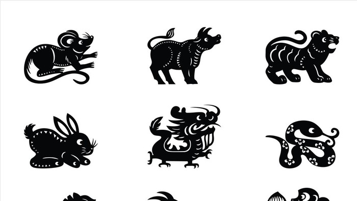 Set of 12 chinese zodiac, papercut zodiac, papercut animal