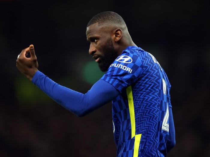 LONDON, ENGLAND - JANUARY 12: Antonio Rudiger of Chelsea  during the Carabao Cup Semi Final Second Leg match between Tottenham Hotspur and Chelsea at Tottenham Hotspur Stadium on January 12, 2022 in London, England. (Photo by Catherine Ivill/Getty Images)