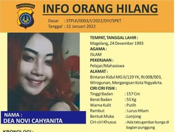 Tolong! Dea Novi Asal Jogja Hilang Kontak Sejak 20 Januari 2022