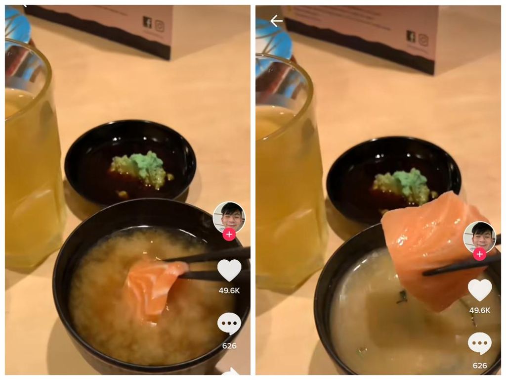 Cara Baru! Netizen Matangkan Sashimi Salmon dengan Celup ke Sup Miso