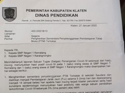 Ada Siswa Positif COVID-19, PTM 2 SMP di Klaten Dihentikan