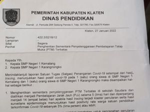 Ada Siswa Positif COVID-19, PTM 2 SMP di Klaten Dihentikan Ada Siswa Positif COVID-19, PTM 2 SMP di Klaten Dihentikan