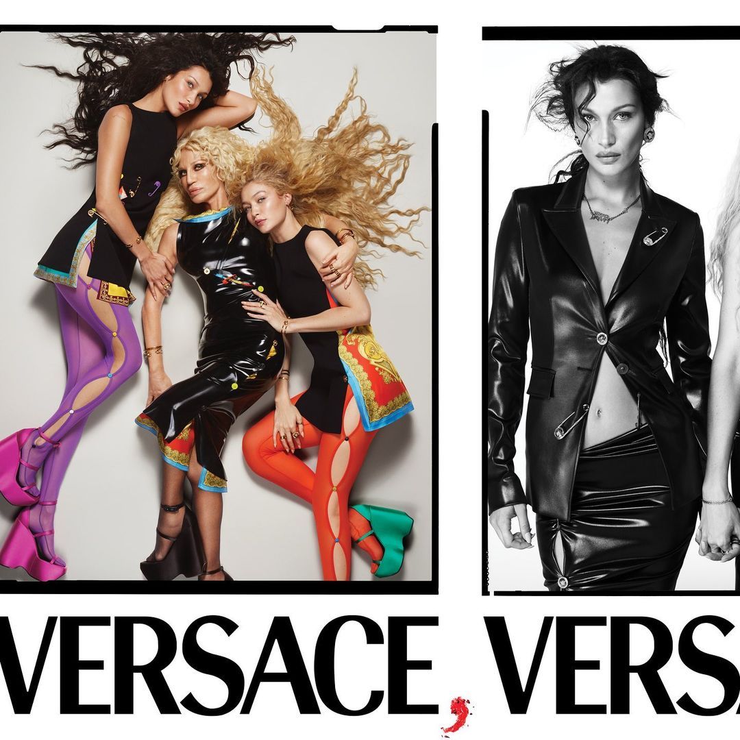Bella Hadid, Donatella Versace, Gigi Hadid di Versace ad campaign spring 2022