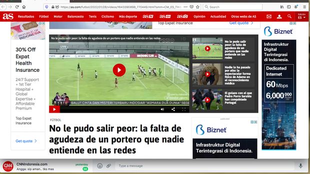 Diario AS  salah sebut kiper Indonesia blunder saat melawan Timor Leste pada laga uji coba di Bali, Kamis (27/1)