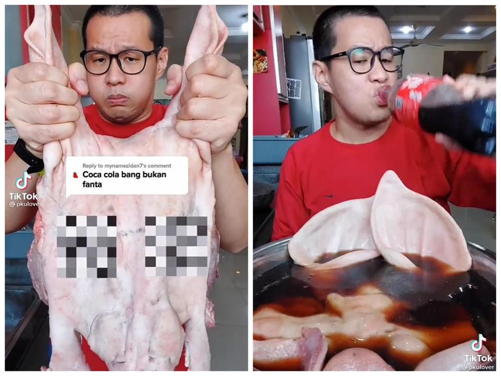Rendam Kepala Babi dalam Soda, Food Vlogger ini Coba Keluarkan Cacing