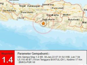 Gempa Darat M 1,4 Terjadi di Bantul Pagi Ini