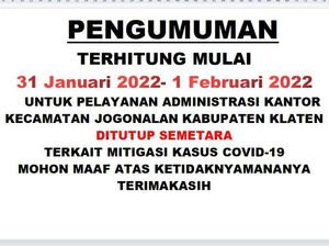 Ada ASN Kena COVID, Kantor Kecamatan Jogonalan Klaten Ditutup Ada ASN Kena COVID, Kantor Kecamatan Jogonalan Klaten Ditutup
