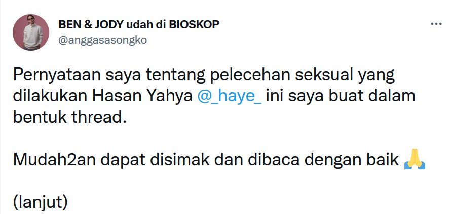Tanggapan Angga Sasongko Seputar Kasus Pelecehan yang Dilakukan Haye