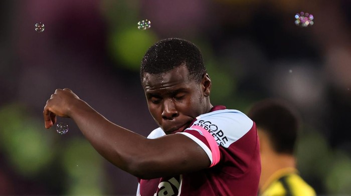 LONDON, ENGLAND - FEBRUARY 08: Kurt Zouma of West Ham United during the Premier League match between West Ham United and Watford at London Stadium on February 8, 2022 in London, United Kingdom. (Photo by Marc Atkins/Getty Images)
