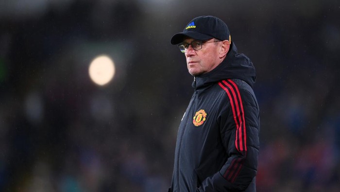 BURNLEY, ENGLAND - FEBRUARY 08: Ralf Rangnick, Interim Manager of Manchester United looks on during the Premier League match between Burnley and Manchester United at Turf Moor on February 08, 2022 in Burnley, England. (Photo by Laurence Griffiths/Getty Images)