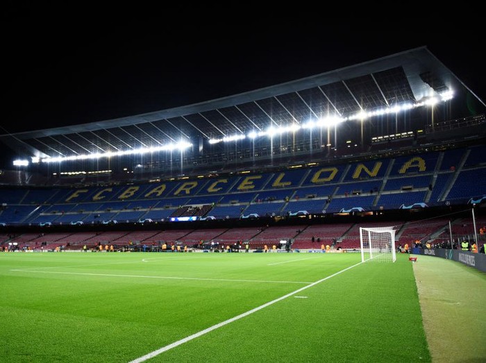 BARCELONA, SPAIN - NOVEMBER 23: A general view inside the stadium prior to the UEFA Champions League group E match between FC Barcelona and SL Benfica at Camp Nou on November 23, 2021 in Barcelona, Spain. (Photo by Alex Caparros/Getty Images)