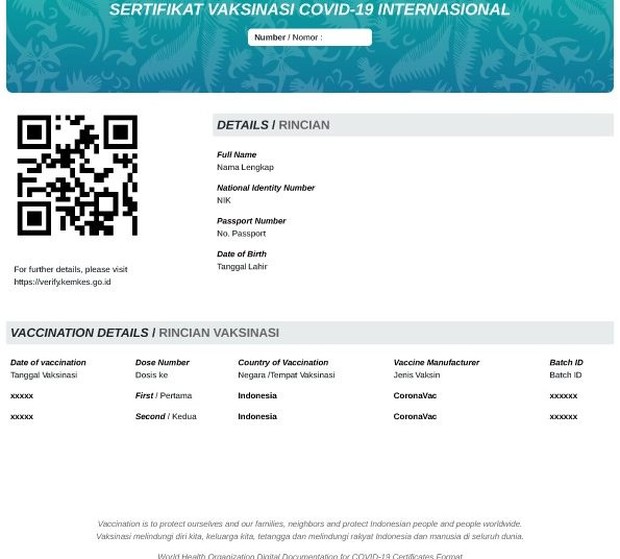 kini pemerintah Indonesia telah menerbitkan kartu vaksin internasional