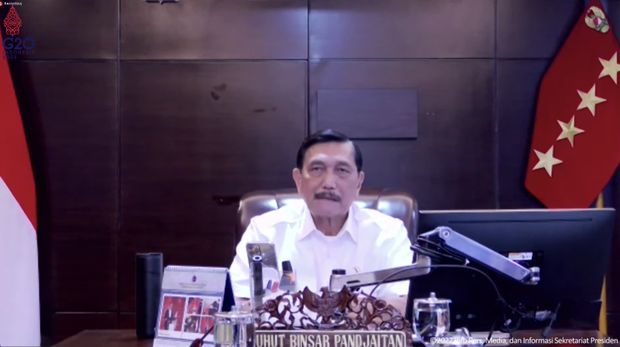 Menteri Koordinator Bidang Kemaritiman dan Investasi Luhut Binsar Pandjaitan Saat Konfrensi Pers PPKM. (tangkapan Layar Youtube Sekretariat Presiden)