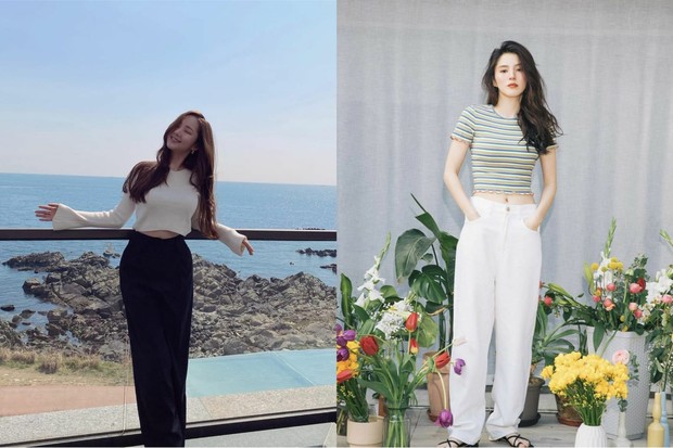 Park Min Young dan Han So Hee sama-sama mengenakan crop top.