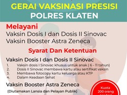 Dear Warga Klaten, Ini Jadwal Vaksinasi Dosis 1-Booster Februari