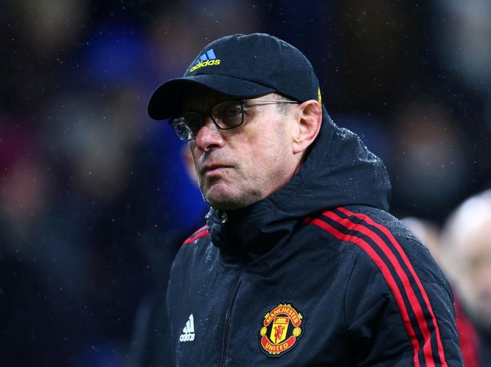 BURNLEY, ENGLAND - FEBRUARY 08: Ralf Rangnick, Interim Manager of Manchester United looks on as he leaves the pitch for the half-time break during the Premier League match between Burnley and Manchester United at Turf Moor on February 08, 2022 in Burnley, England. (Photo by Clive Brunskill/Getty Images)