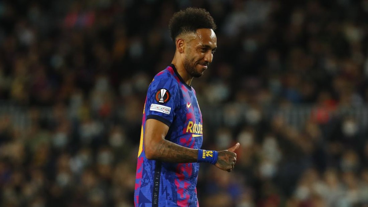 Striker Barcelona, Pierre-Emerick Aubameyang. (Foto: Joan Monfort/AP)