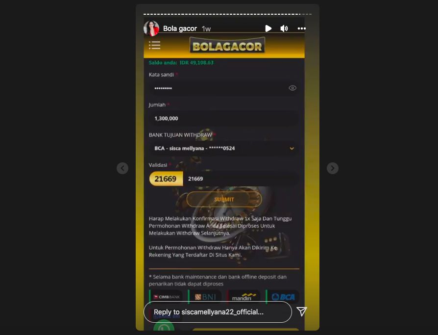 Sisca Mellyana promosi judi online