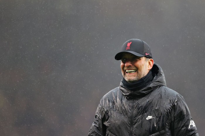 BURNLEY, ENGLAND - FEBRUARY 13: Jurgen Klopp, Manager of Liverpool looks on after their sides victory in the Premier League match between Burnley and Liverpool at Turf Moor on February 13, 2022 in Burnley, England. (Photo by Alex Livesey/Getty Images)