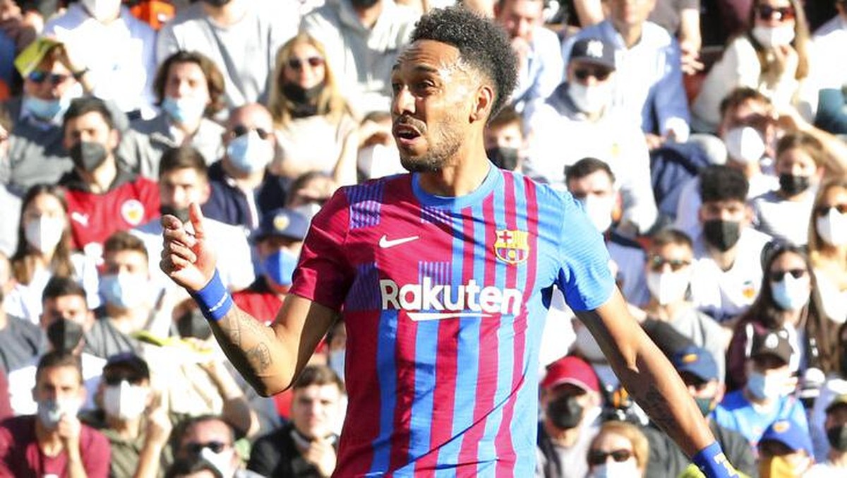 Striker Barcelona, Pierre-Emerick Aubameyang. (Foto: Alberto Saiz/AP)