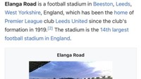 Lagi-lagi karena terkait rivalitas, fans MU lantas mengejek Leeds. Laman Wikipedia Elland Road, markas klub itu, di-edit jadi Elanga Road. Foto: dok. Wikipedia