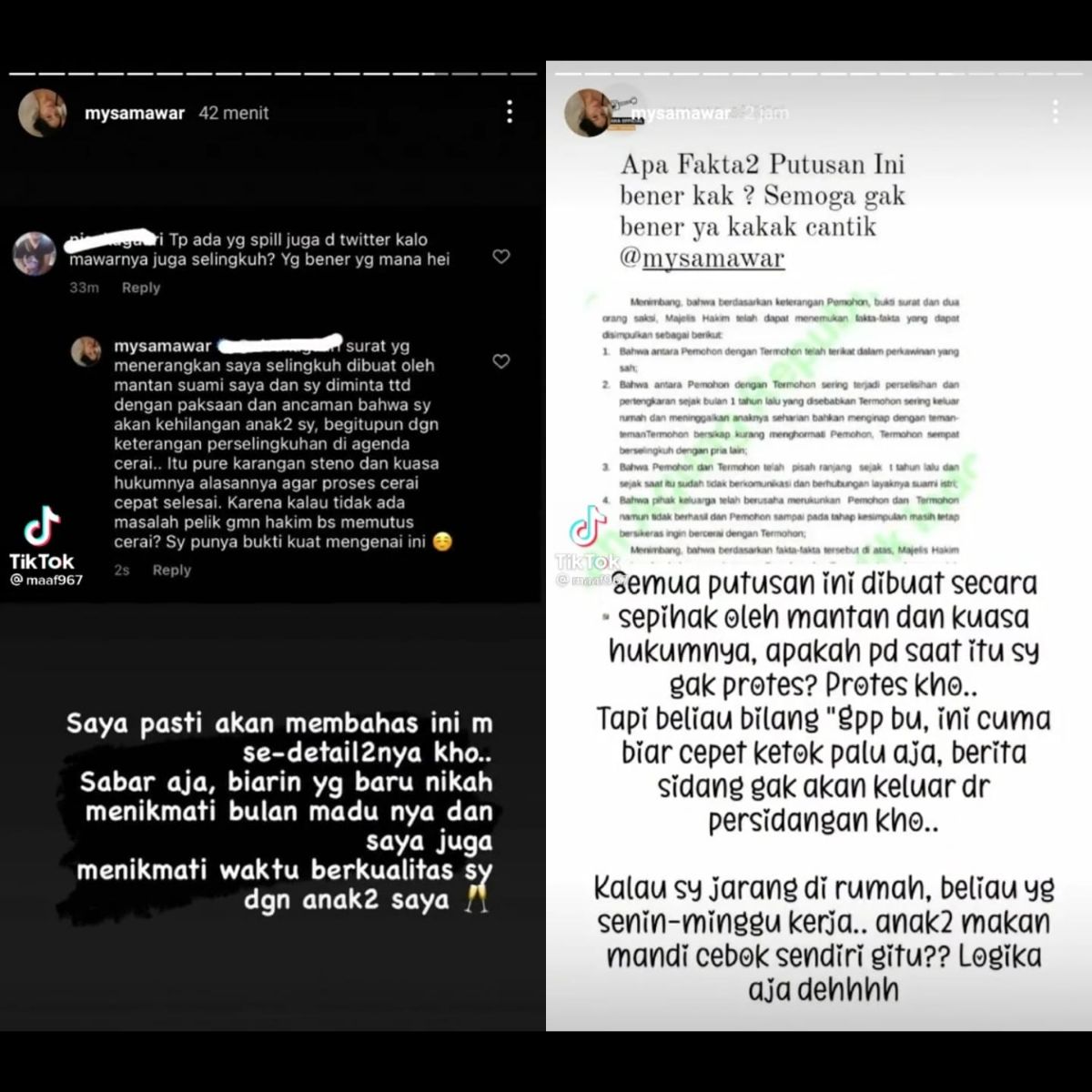 Mawar AFI klarifikasi soal tudingan dirinya berselingkuh sebelum bercerai dari Steno
