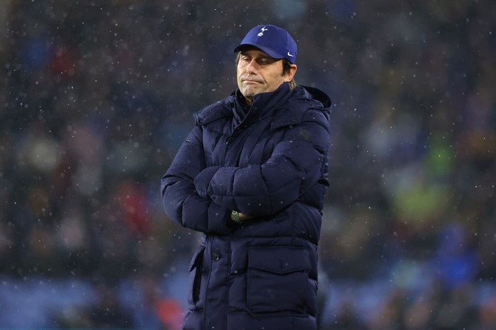 BURNLEY, ENGLAND - FEBRUARY 23: Antonio Conte, Manager of Tottenham Hotspur looks on during the Premier League match between Burnley and Tottenham Hotspur at Turf Moor on February 23, 2022 in Burnley, England. (Photo by Alex Livesey/Getty Images)