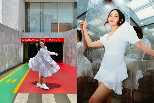 Dress putih/instagram.com Gaya Ziva yang cute saat mengenakan dress putih, sedangkan gaya Mahalini nampak 'mature' dengan dress putihnya.