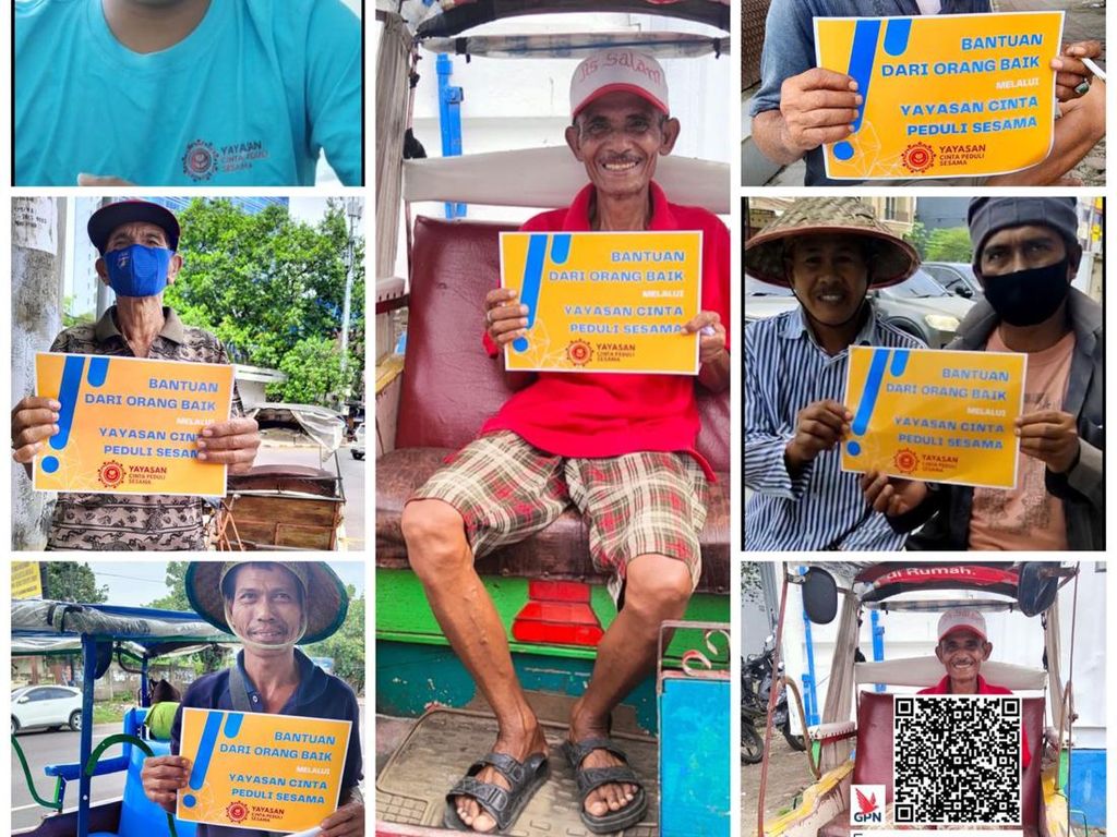 Yayasan Cinta Peduli Sesama Beri Santunan ke Tukang Becak di Makassar