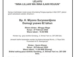 Miyono Pakde Jokowi Meninggal, Dimakamkan di Mundu Karanganyar Besok