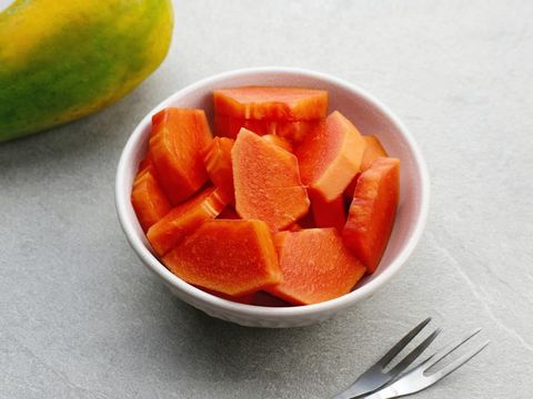 Healthy and fresh cut papaya fruit or sliced ​​papaya, served in a bowl