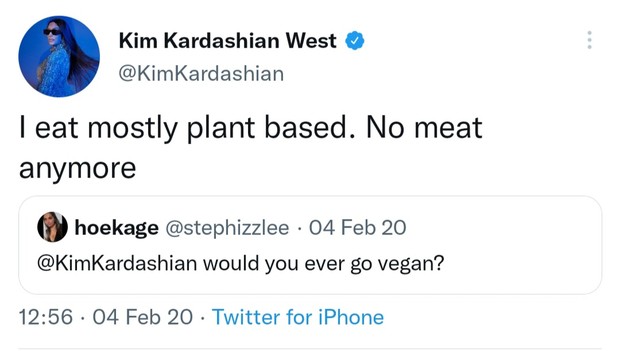 Menerapkan pola makan plant-based/Foto : twitter.com/KimKardashian Menerapkan pola makan plant-based/Foto : twitter.com/KimKardashian