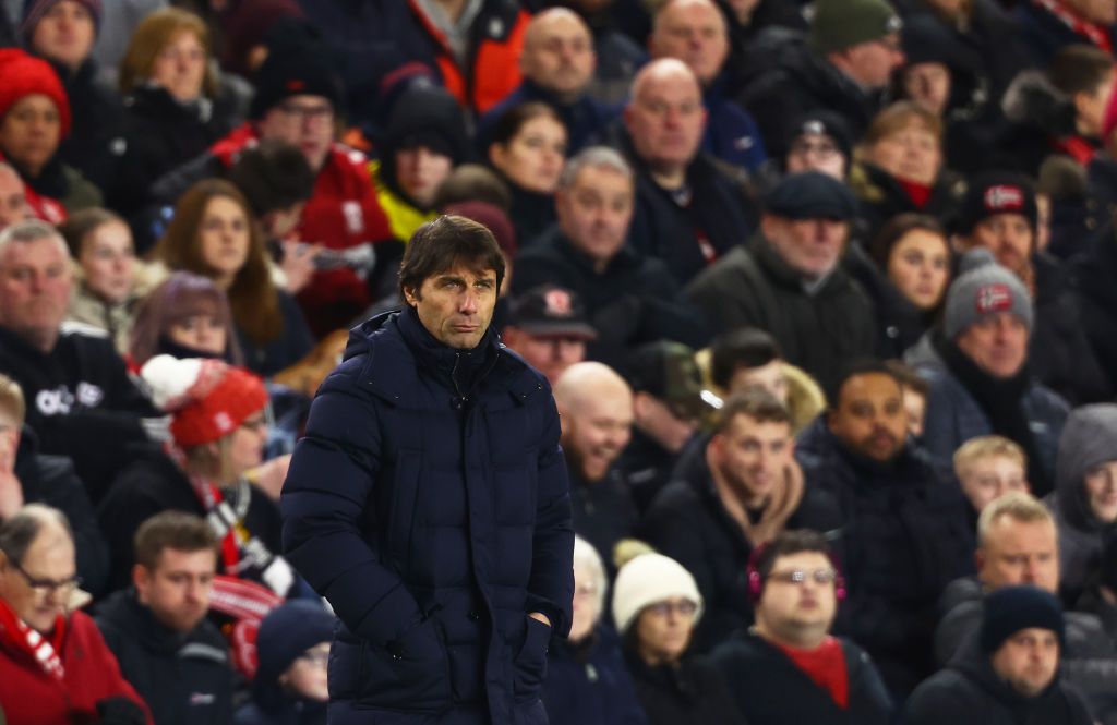 MIDDLESBROUGH, ENGLAND - MARCH 01: Antonio Conte, Manager of Tottenham Hotspur looks on during the Emirates FA Cup Fifth Round match between Middlesbrough and Tottenham Hotspur at Riverside Stadium on March 01, 2022 in Middlesbrough, England. (Photo by Clive Brunskill/Getty Images)