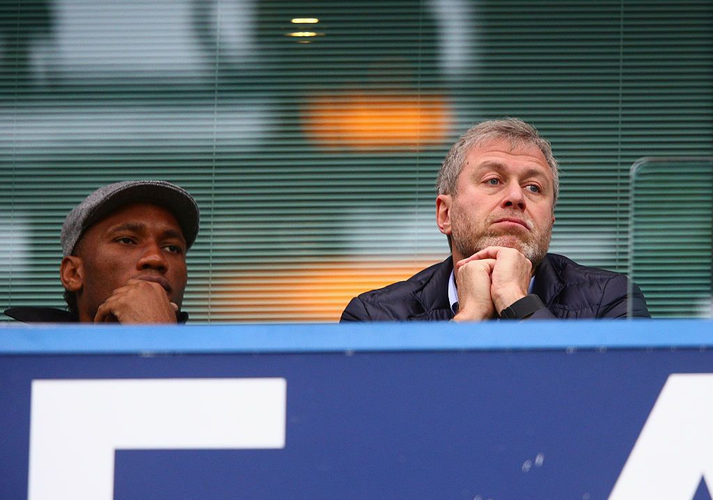 LONDON, ENGLAND - DECEMBER 19:  Didier Drogba (L) of Montreal Impact and Chelsea owner Roman Abramovich (R) are seen on the stand during the Barclays Premier League match between Chelsea and Sunderland at Stamford Bridge on December 19, 2015 in London, England.  (Photo by Clive Mason/Getty Images)