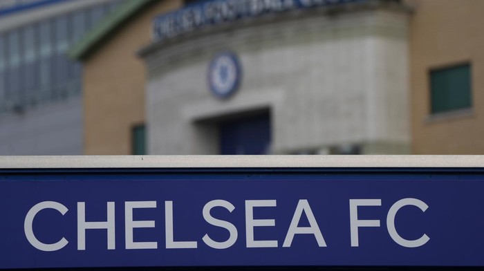 A general view of Stamford Bridge stadium, home of Chelsea football club, in London, Thursday, March 3, 2022. With the threat of financial sanctions looming, Chelsea’s Russian owner Roman Abramovich confirmed Wednesday he is trying to sell the Premier League club he turned into an elite trophy-winning machine with his lavish investment. (AP Photo/Alastair Grant)