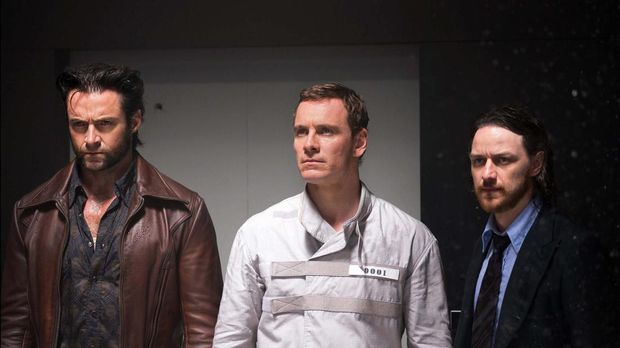 X-Men: Days of Future Past (2014) DF-24983Rv4 Logan (Hugh Jackmen), Erik Lehnsherr (Michael Fassbender), and Professor Charles Xavier (James McAvoy) in X-Men: Days of Future Past.