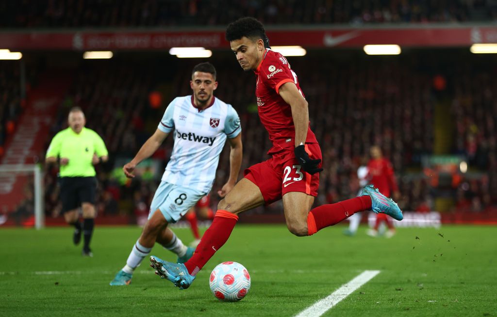 LONDON, ENGLAND - FEBRUARY 27: Luis Diaz of Liverpool reacts during the Carabao Cup Final match between Chelsea and Liverpool at Wembley Stadium on February 27, 2022 in London, England. (Photo by Michael Regan/Getty Images)