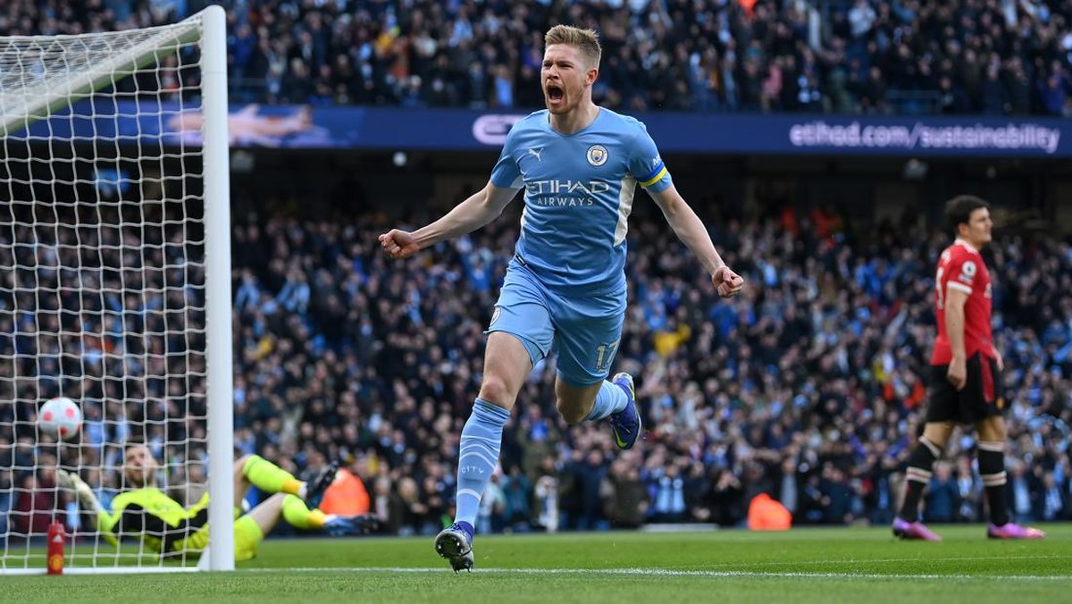 Kevin de Bruyne puas dengan kemenangan Manchester City atas Manchester United. (Foto: Getty Images/Michael Regan)