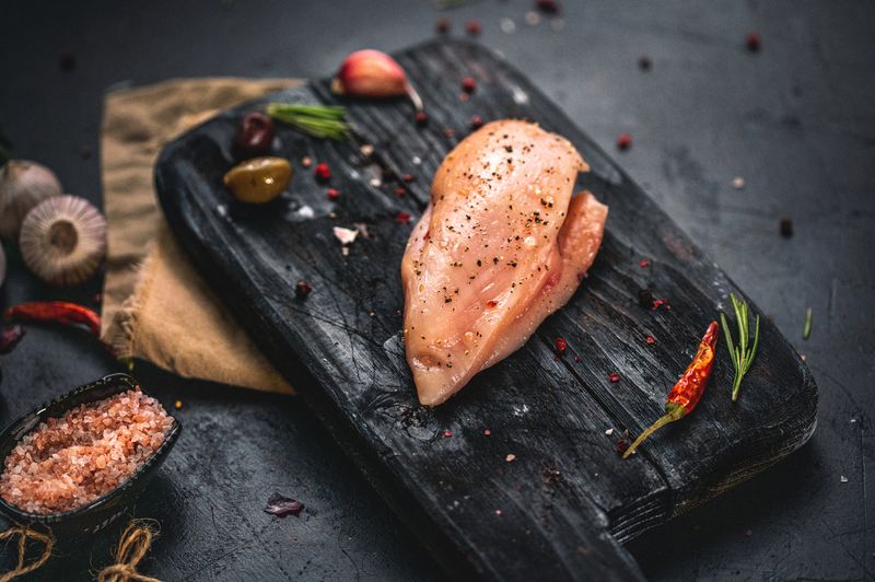 Fresh organic chicken breast with spices ready to cook