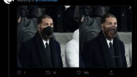 Meme Sergio Ramos, eks Real Madrid yang kini di PSG, diam-diam tersenyum lebar. Foto: dok. Twitter