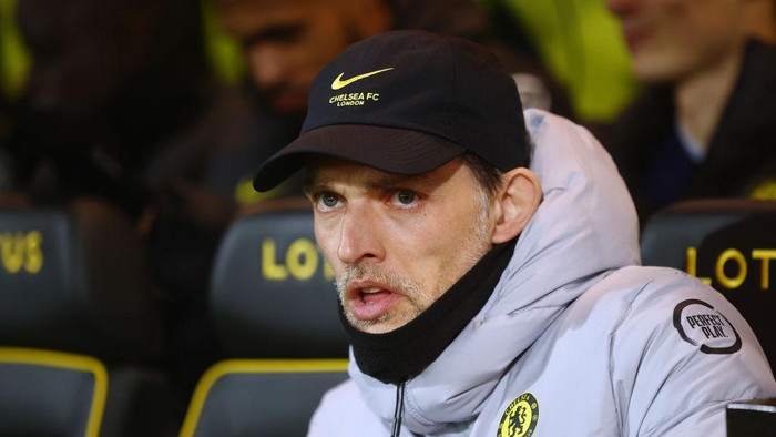 NORWICH, ENGLAND - MARCH 10: Thomas Tuchel, Manager of Chelsea looks on prior to the Premier League match between Norwich City and Chelsea at Carrow Road on March 10, 2022 in Norwich, England. (Photo by Julian Finney/Getty Images)