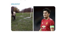 Ledekan antara keledai atau Maguire yang paling jago bertahan. Keledai dikenal malas sehingga kerap ogah diajak jalan-jalan dan bertahan dengan kuat di tempat. (Foto: Twitter @BeWarmers)