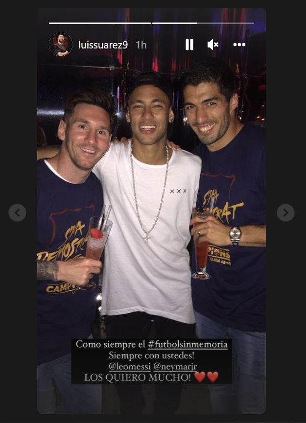 insta story Luis Suarez, mendukung Lionel Messi dan Neymar usai dicemooh suporter PSG.